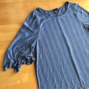 W5 Striped Top, Three Quarter Ruffle Sleeve, Blue, White, Size 3X